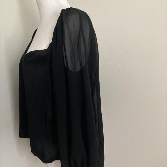 Zara Y2k Blouse size M Black Sheer Long Sleeves V-Neck Puff - Picture 8 of 8